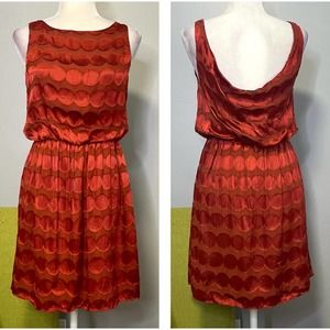 Alice + Olivia Burnt Orange Silk Dot Blouson Cocktail Dress